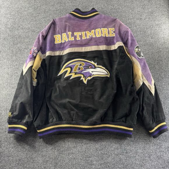 Vintage NFL Baltimore Raven Leather Suede Bomber University Jacket Patchwork XXL - Picture 1 of 10